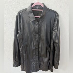 7 For All Mankind Black faux leather Button Down Shirt
